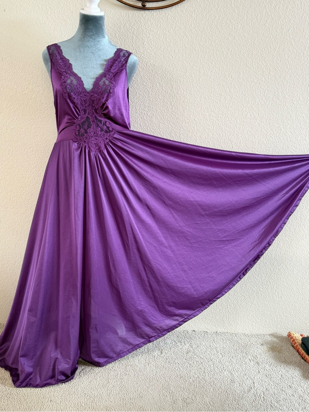 Shadowline Full Sweep Purple Lace  Maxi Long Nightgown Slip Dress Lingerie